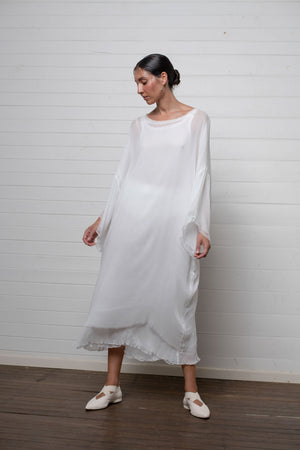 Crinkle Chiffon Tunic with Raw Hems White