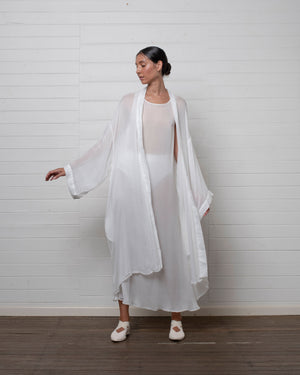 Crinkle Chiffon Silk Robe White