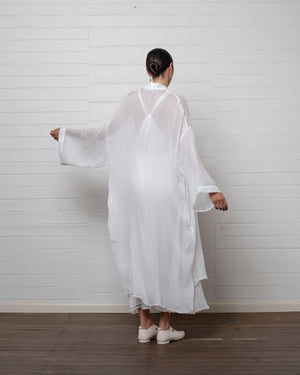 Crinkle Chiffon Silk Robe White