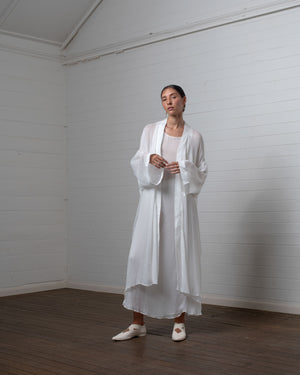 Crinkle Chiffon Silk Robe White