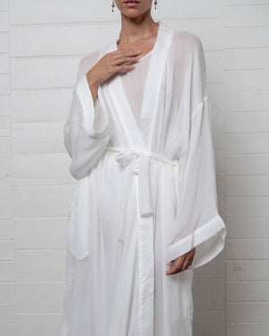 Crinkle Chiffon Silk Robe White