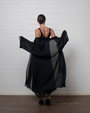Crinkle Chiffon Silk Robe Black