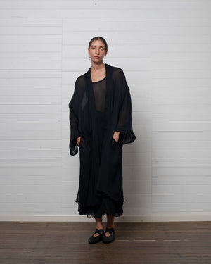 Crinkle Chiffon Silk Robe Black