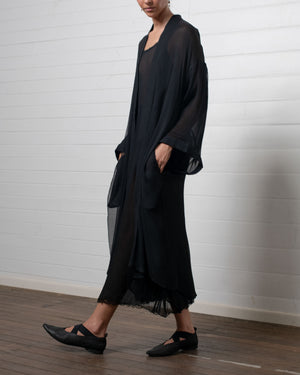 Crinkle Chiffon Silk Robe Black