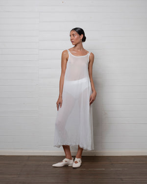 Crinkle Chiffon Silk Tank Dress White