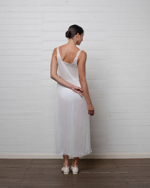 Crinkle Chiffon Silk Tank Dress White