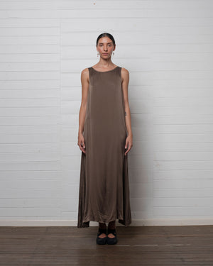 Stonewashed Stretch Satin Knot Dress Hazelnut