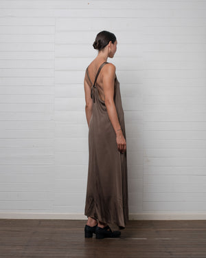 Stonewashed Stretch Satin Knot Dress Hazelnut