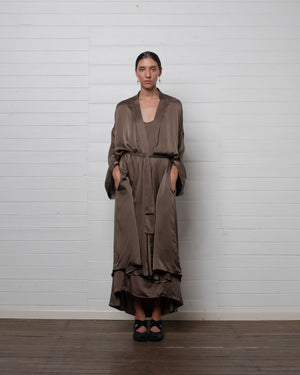 Stonewashed Stretch Satin Robe Hazelnut