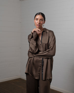 Stonewashed Stretch Satin Shirt Hazelnut