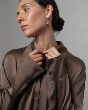 Stonewashed Stretch Satin Shirt Hazelnut