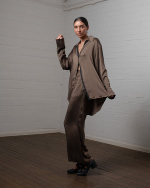 Stonewashed Stretch Satin Shirt Hazelnut