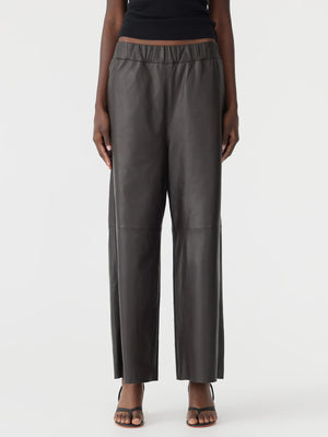 Leather Pull On Wide Leg Pant Carob