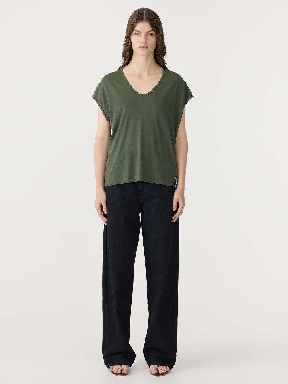 Fine Bind Scoop Neck Tank Khaki Green