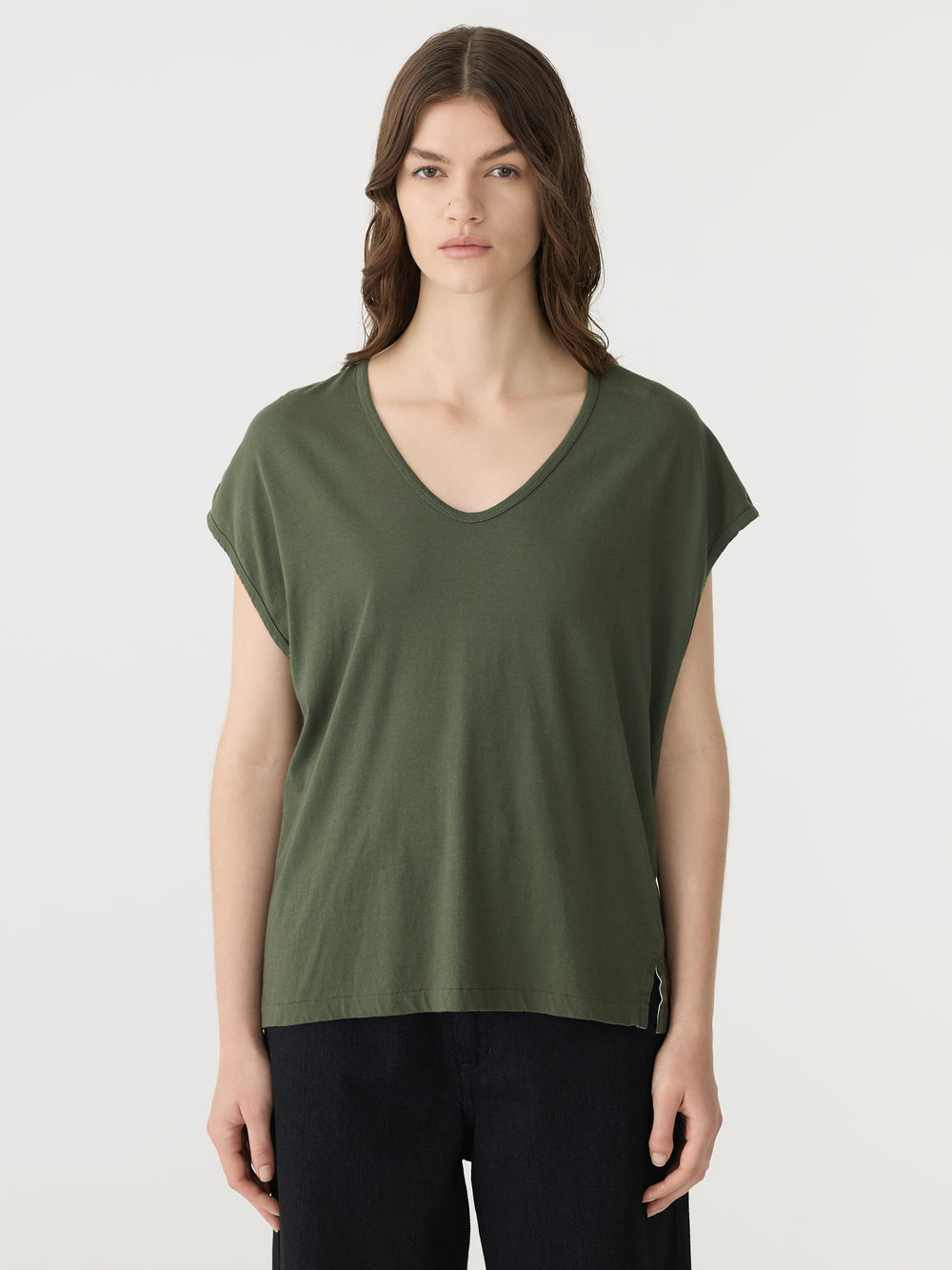 Fine Bind Scoop Neck Tank Khaki Green