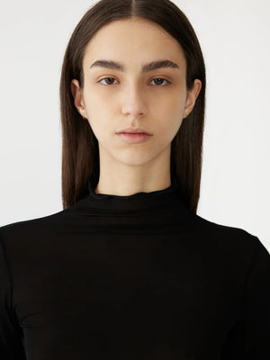 Sheer Raised Neck LS T Shirt Black