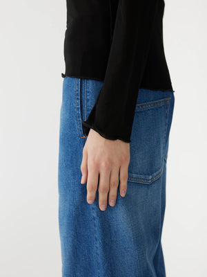 Sheer Raised Neck LS T Shirt Black