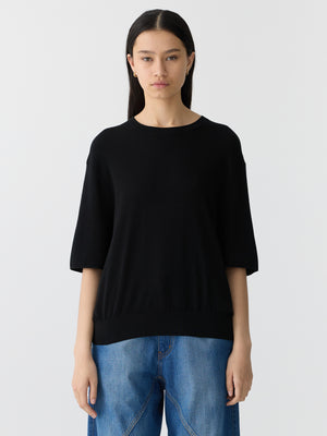 Mercerised Cotton Knit T Shirt Black