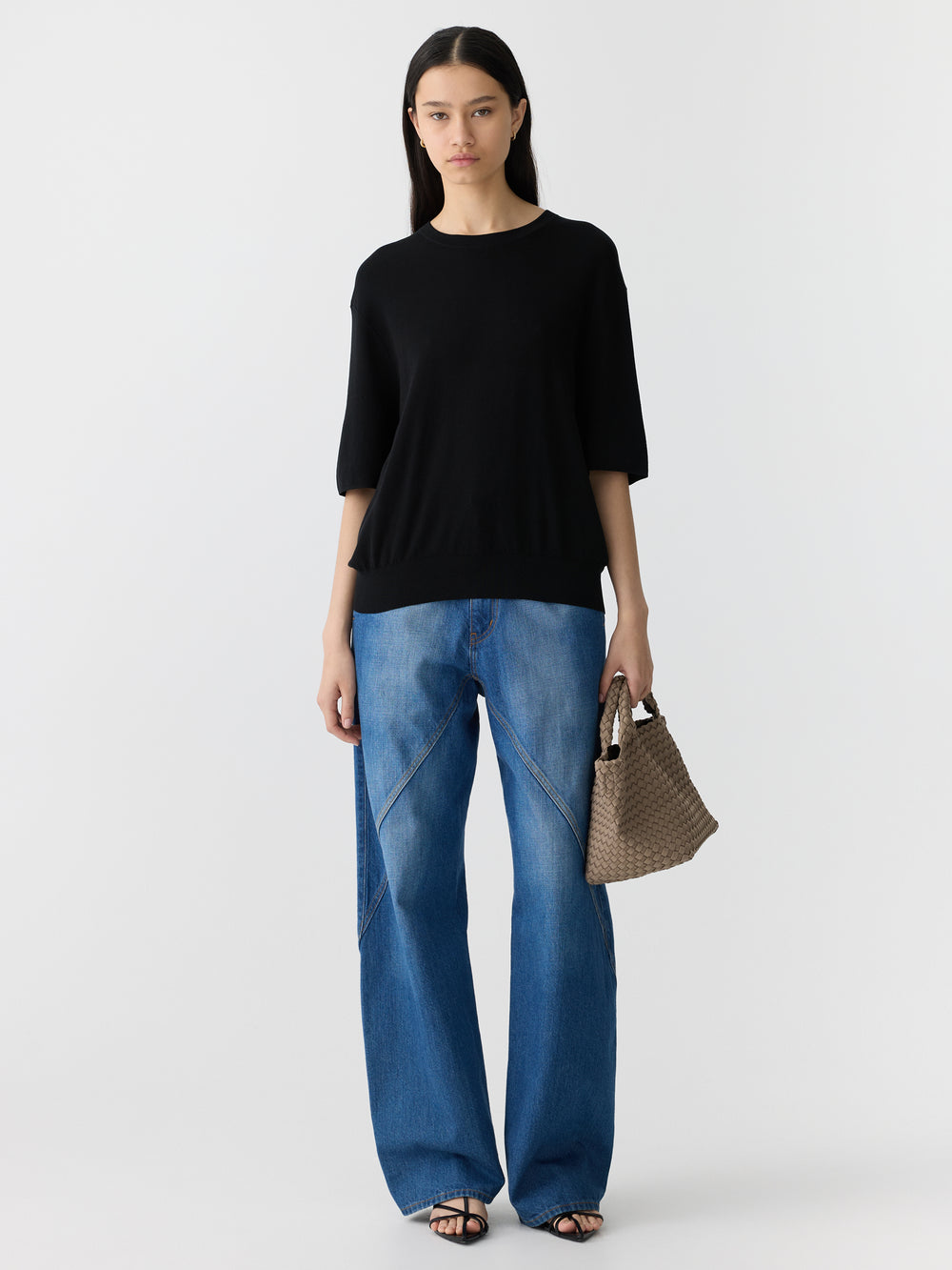 Mercerised Cotton Knit T Shirt Black