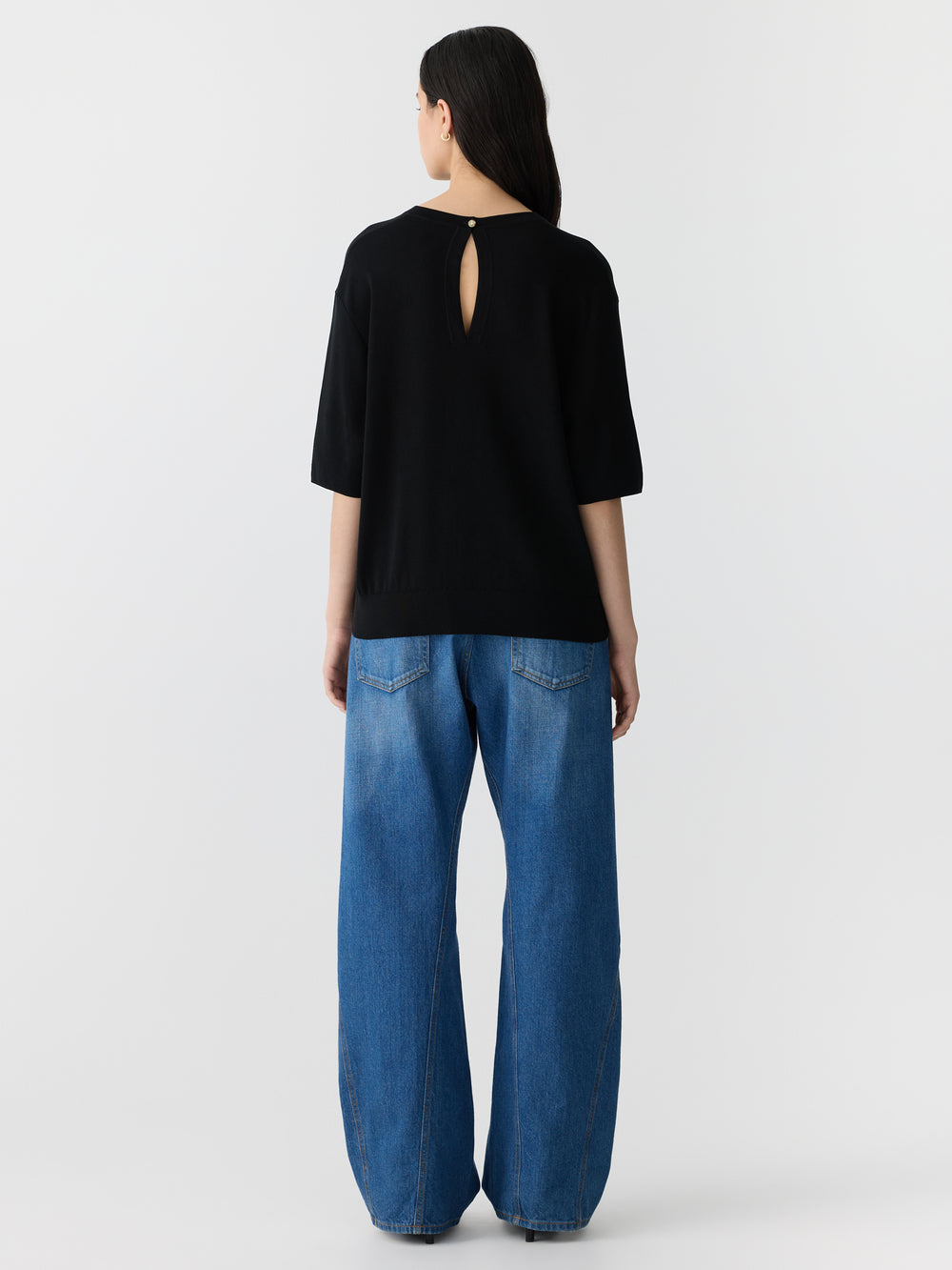Mercerised Cotton Knit T Shirt Black