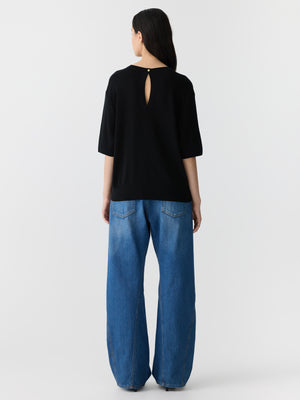 Mercerised Cotton Knit T Shirt Black