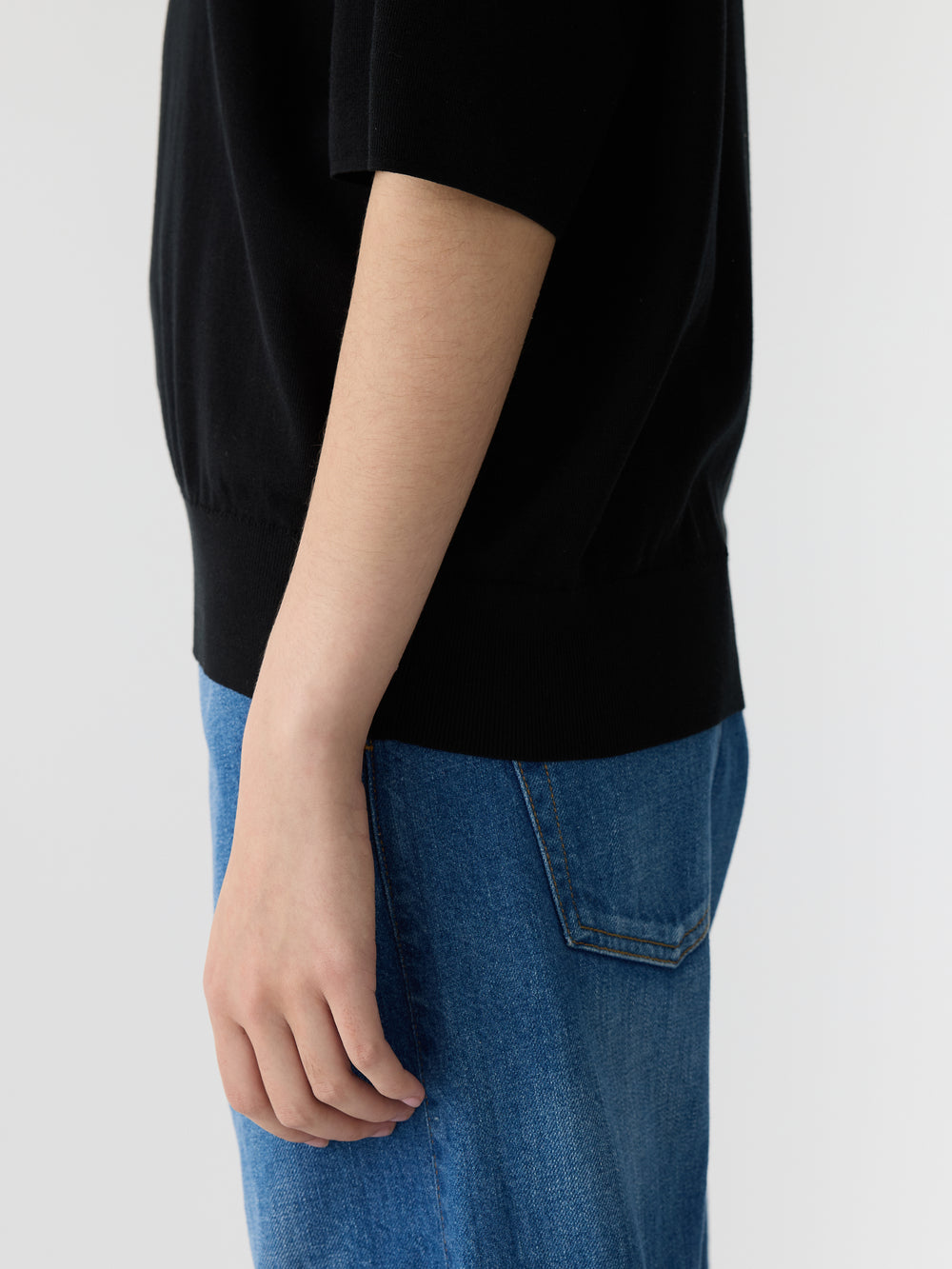 Mercerised Cotton Knit T Shirt Black