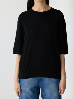 Mercerised Cotton Knit T Shirt Black