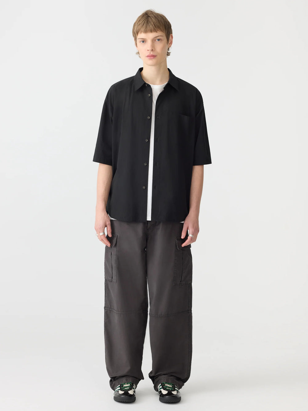 Crushed Cotton Short Sleeve Shirt Black