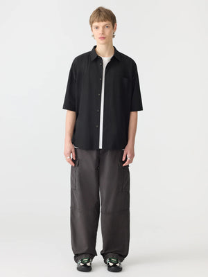 Crushed Cotton Short Sleeve Shirt Black
