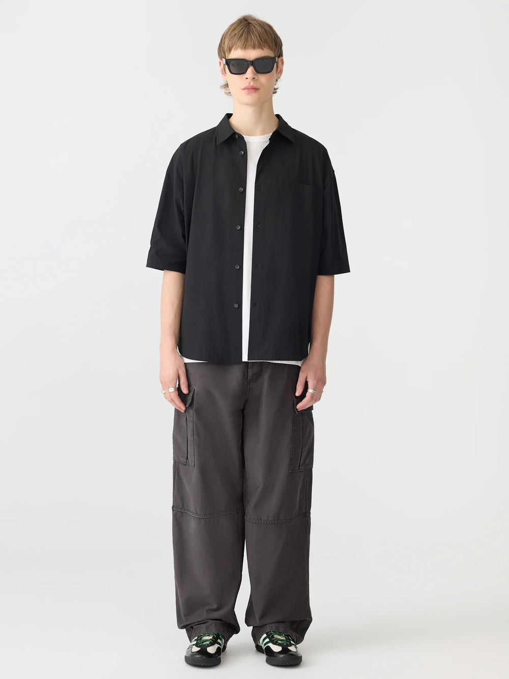 Crushed Cotton Short Sleeve Shirt Black