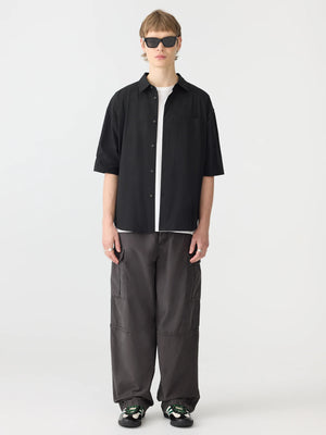 Crushed Cotton Short Sleeve Shirt Black