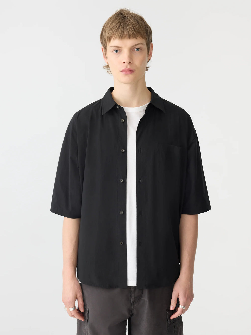 Crushed Cotton Short Sleeve Shirt Black