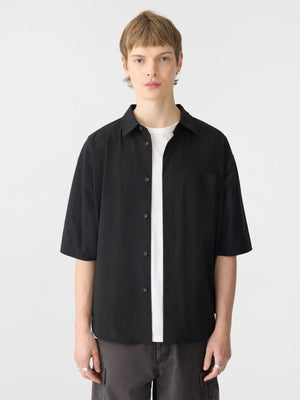 Crushed Cotton Short Sleeve Shirt Black