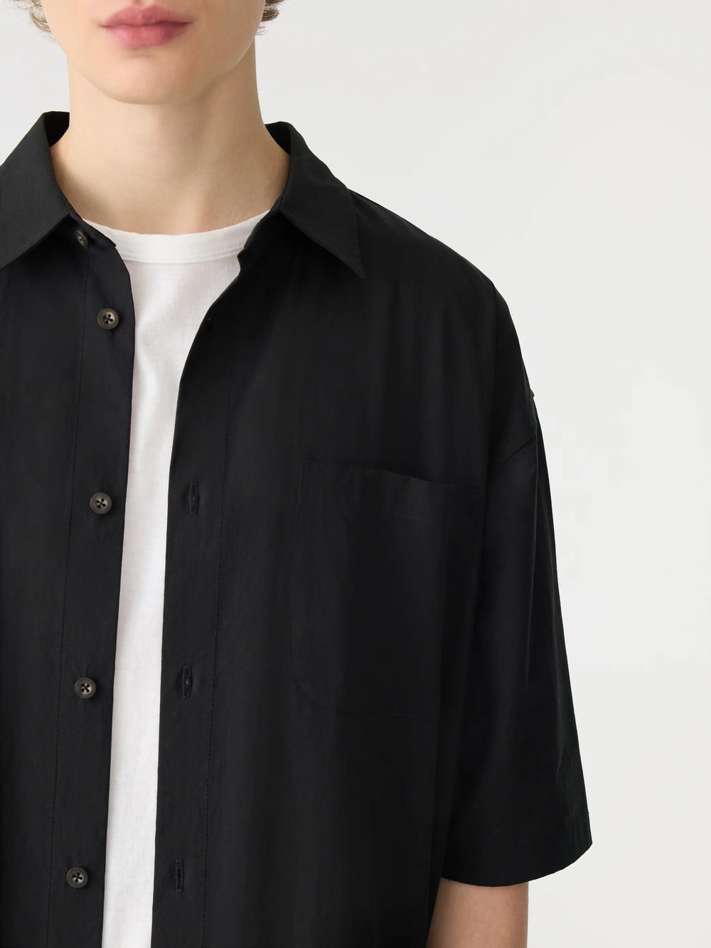 Crushed Cotton Short Sleeve Shirt Black