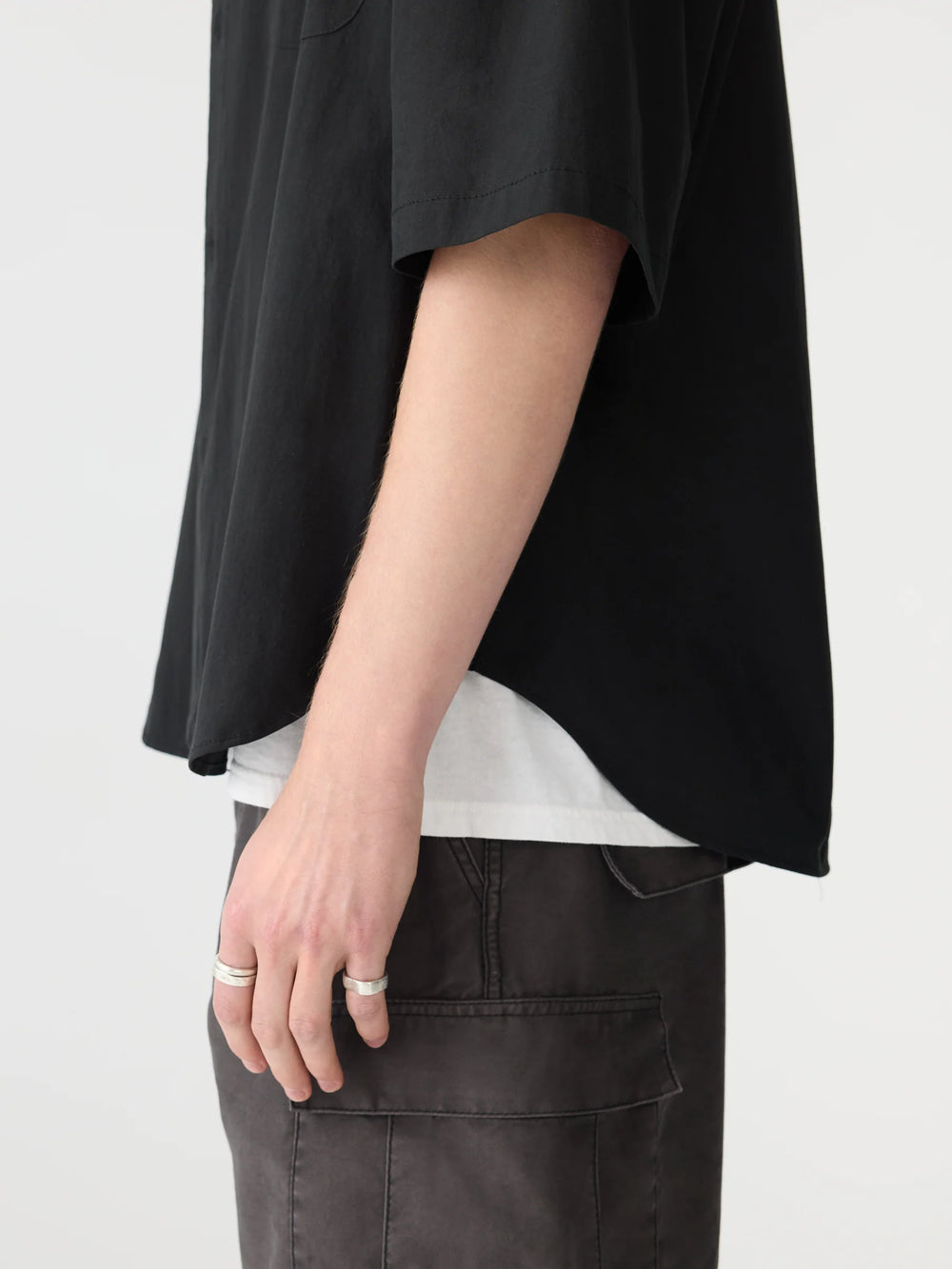 Crushed Cotton Short Sleeve Shirt Black