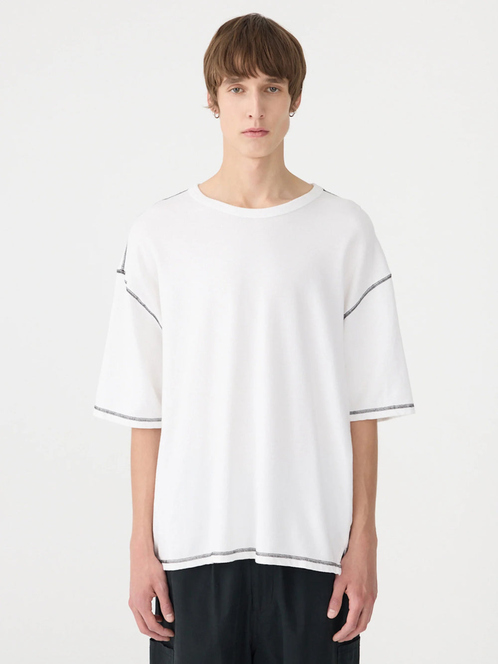 French Terry Short Sleeve Boxy T-Shirt White / Black