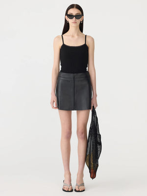 Minimal Mini Leather Skirt Black