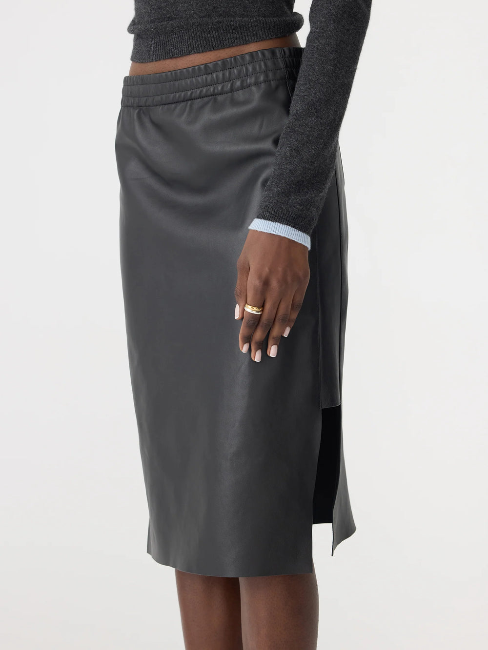 Insert Leather Skirt Black