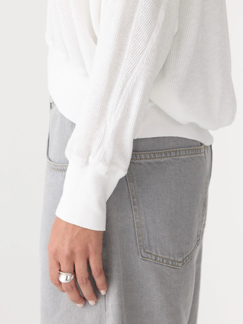 Long Sleeve Waffle Batwing Sweat White