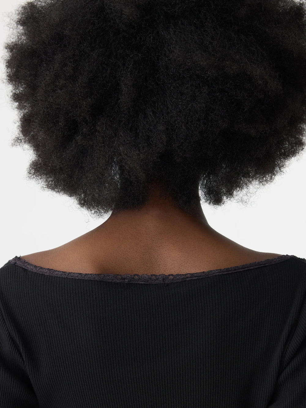 Slim Rib Lace L/S Top Black