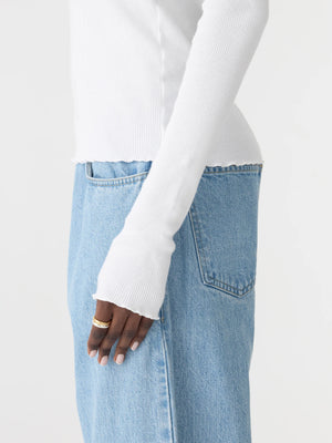 Slim Rib Lace L/S Top White