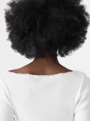 Slim Rib Lace L/S Top White