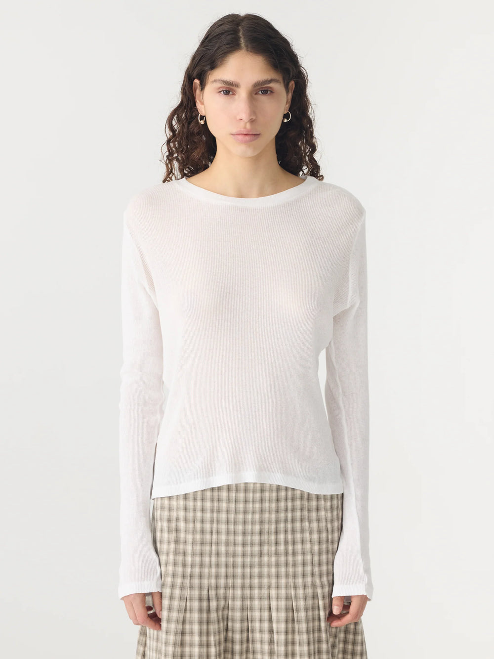 Sheer Rib LS T Shirt White