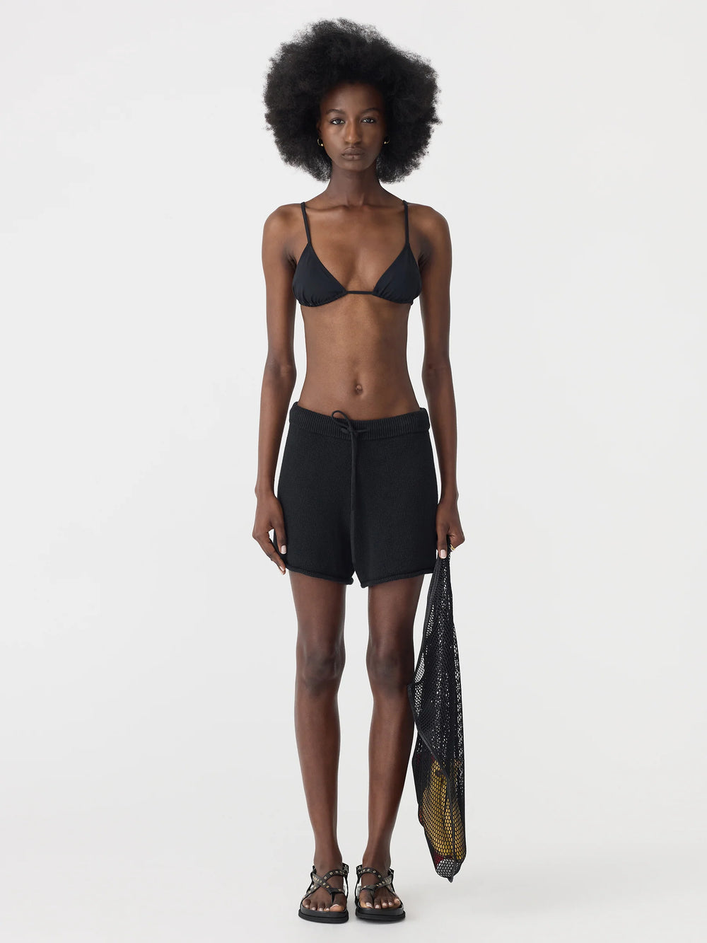 Cotton Linen Knitted Shorts Black