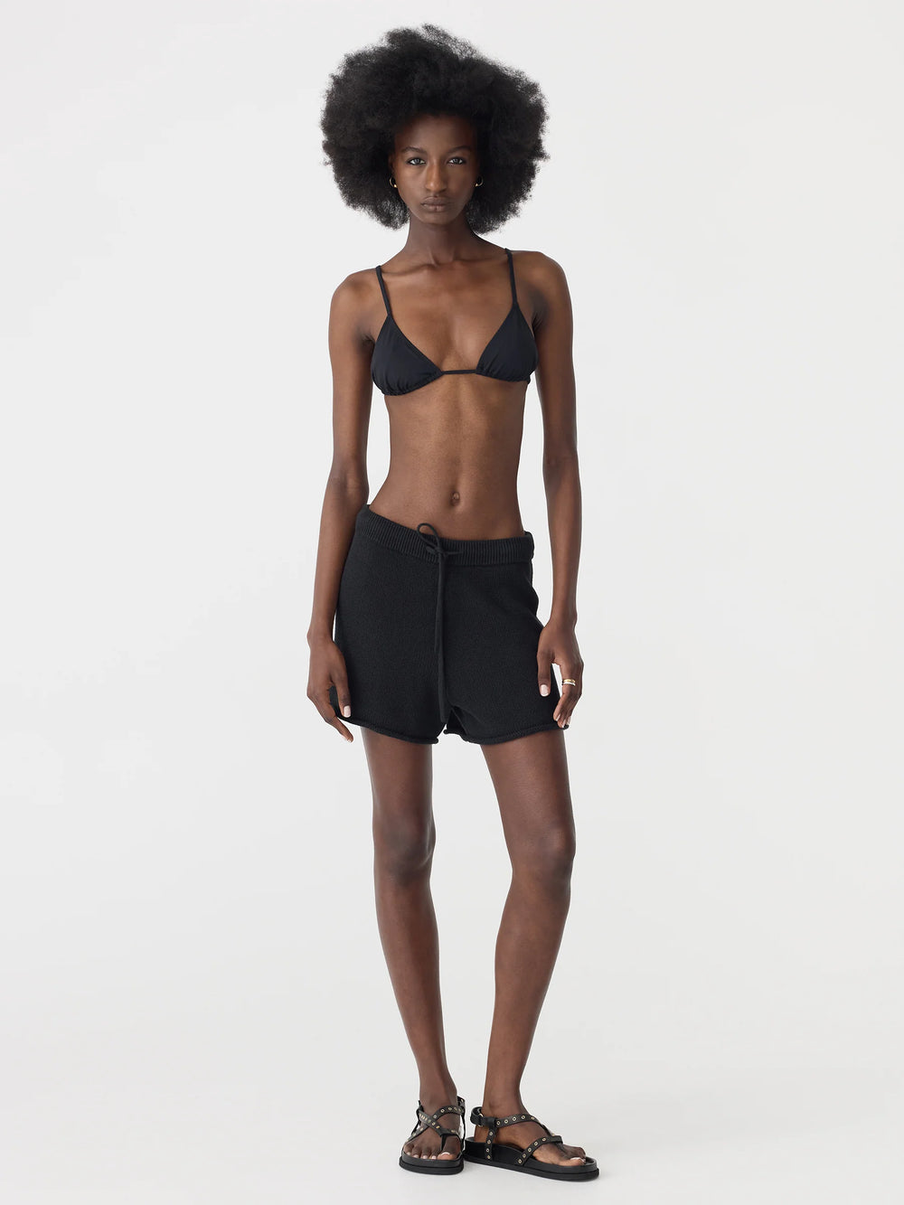 Cotton Linen Knitted Shorts Black