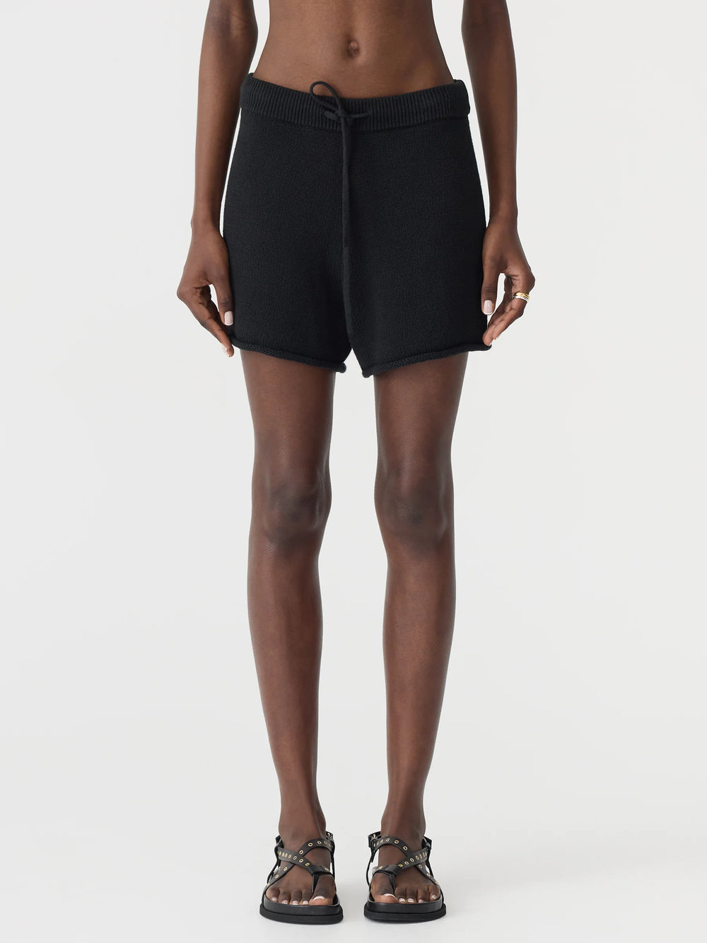 Cotton Linen Knitted Shorts Black