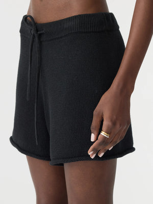 Cotton Linen Knitted Shorts Black