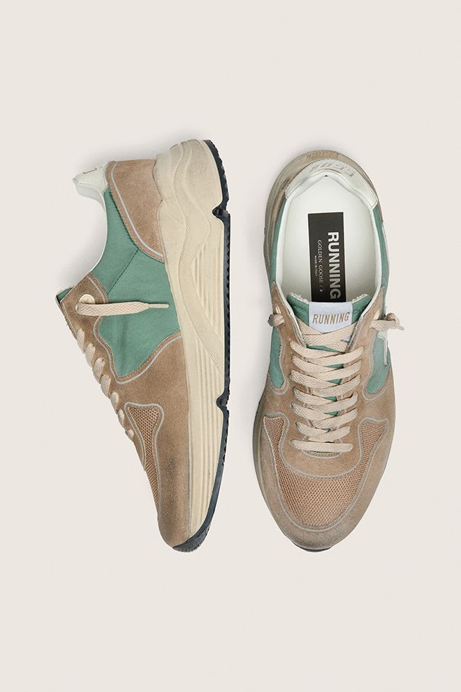 Men’s Dad-Star Nylon Upper w/ Suede Toe and Leather Star and Heel Green / Beige / Milk White