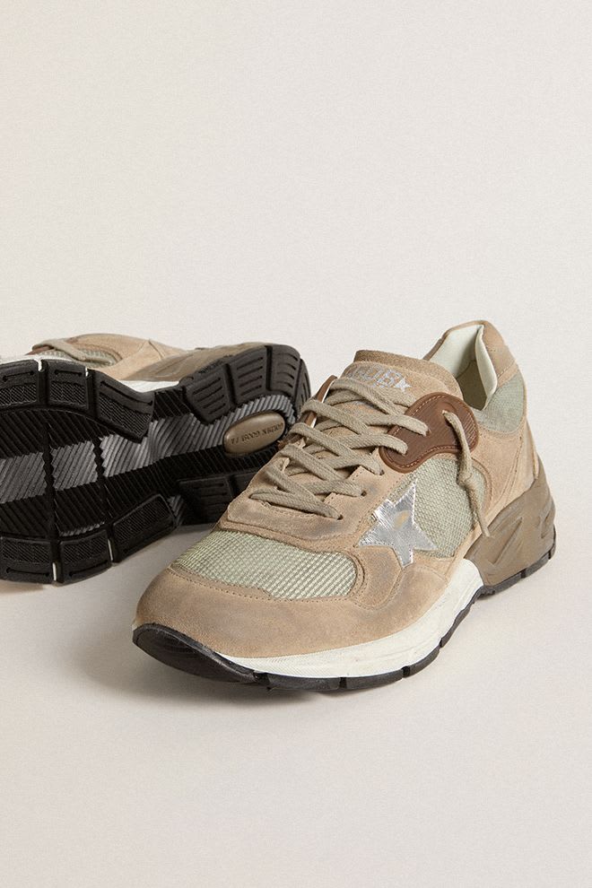 Men's Dad Star in Beige Mesh and Suede Upper w/ Silver Leather Star