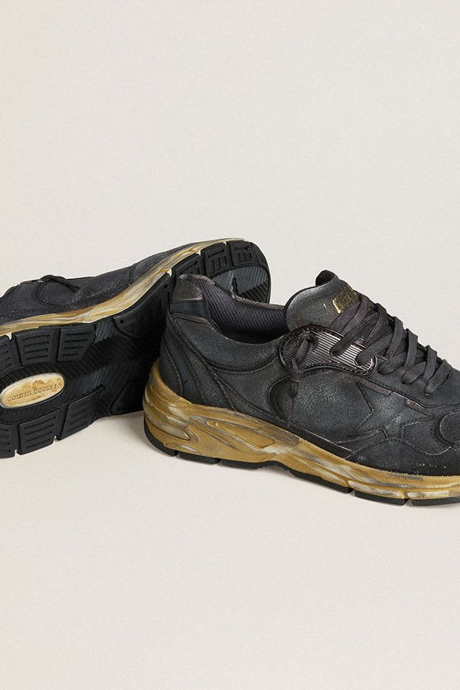Men's Dad Star in Black Naplak and Crackle Leather w/ Black Star